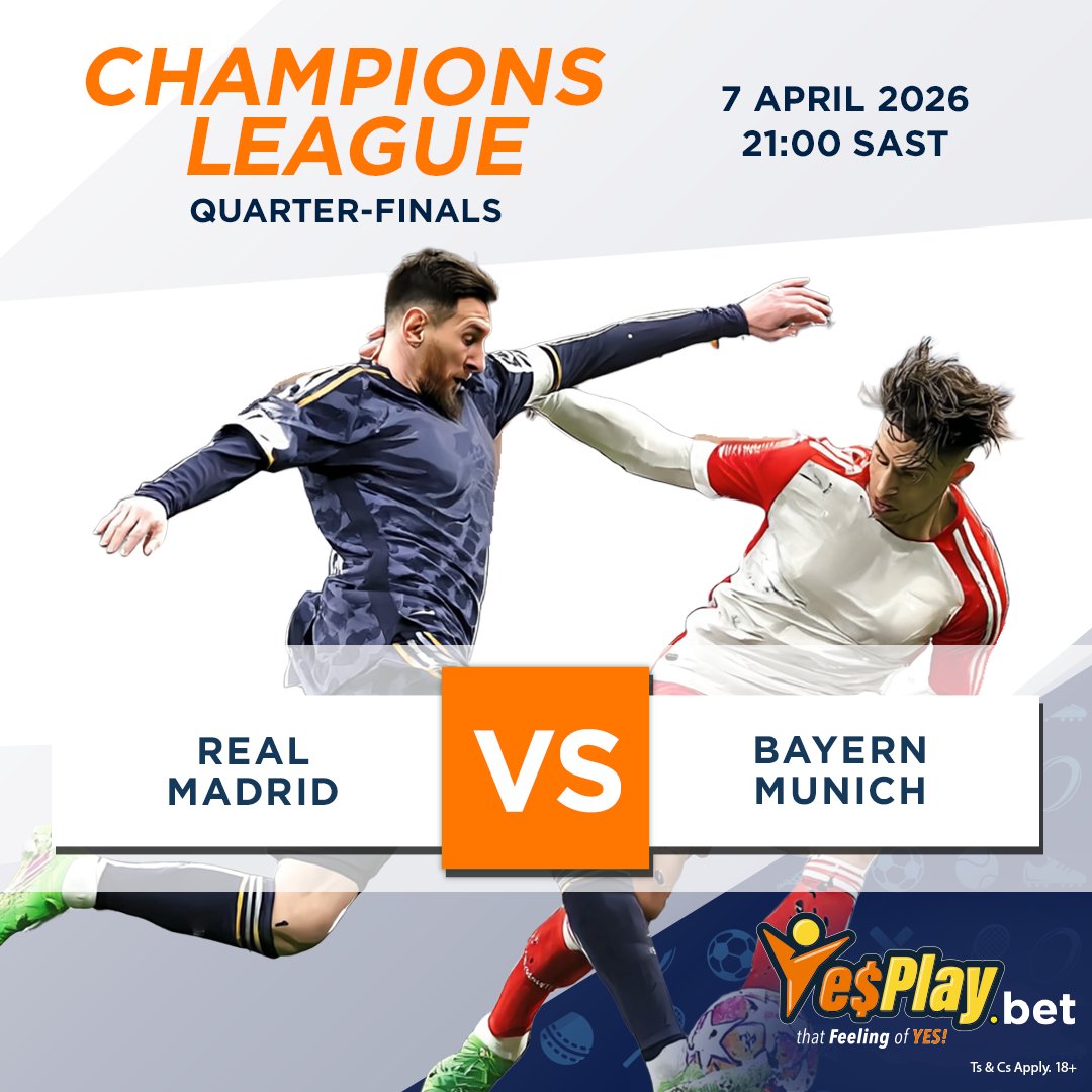 YesPlaySA's tweet photo. Predict the final score of Real Madrid vs Bayern Munich and win a R2000 bonus!

Follow @YesPlaySA , RT this post, and drop your prediction in the comments! https://t.co/eWWRpij2r2