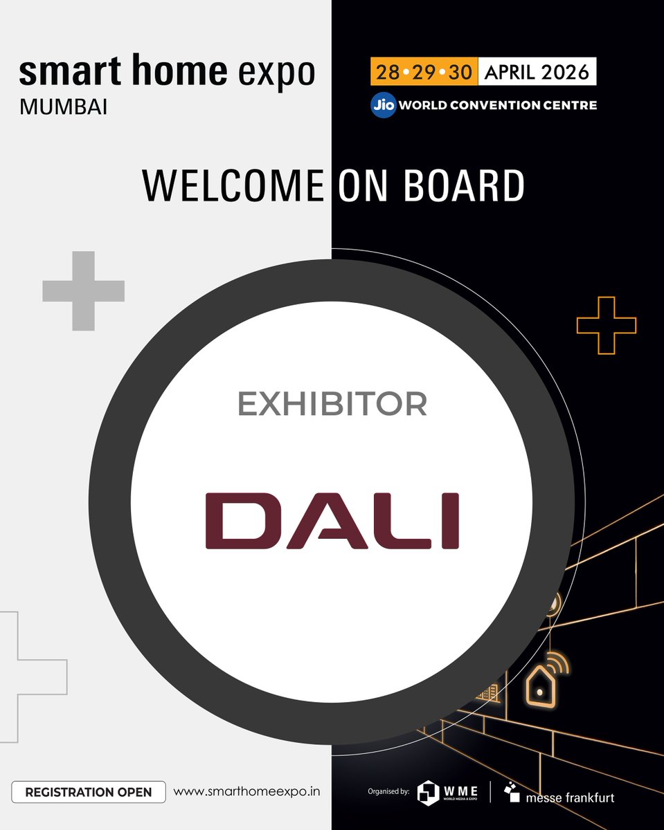 expo_smart's tweet image. We’re pleased to welcome DALI A/S to Smart Home Expo 2026.

April 28 • 29 • 30, 2026
Jio World Convention Centre, Mumbai

Register to Visit: smarthomeexpo.short.gy/QBcJEc

#SmartHomeExpo #DALI #HomeAudio #Speakers #Mumbai