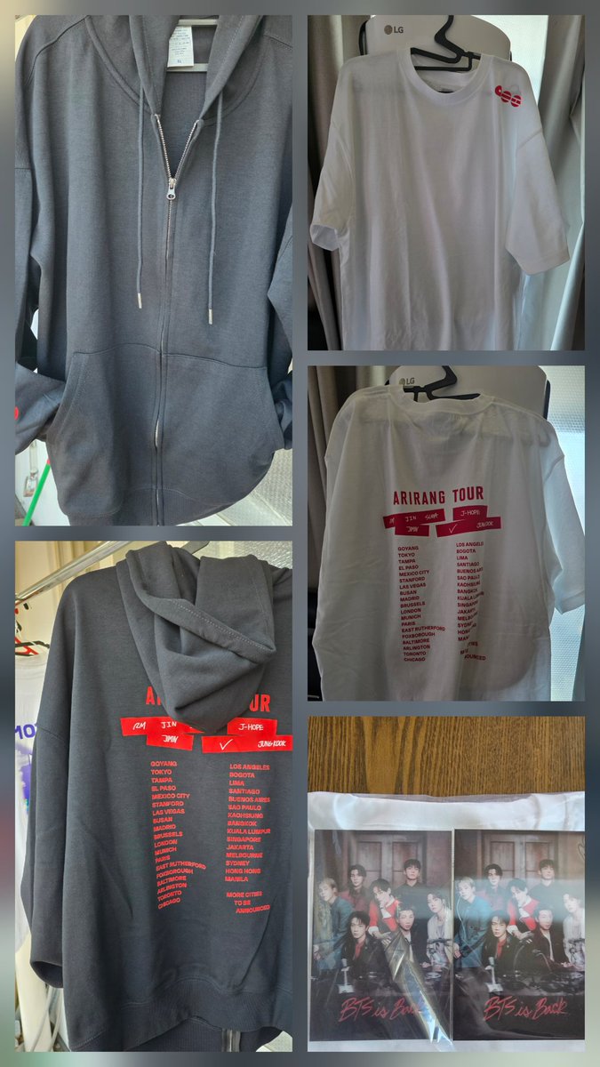 4/7 <a href="/apobangpo_with/">아포방포(마미아미go)</a> 
왔어요~아리랑 투어 후드랑 RT이벤트
당첨 선물로보내주신 티셔츠랑 잘받았어요😊  옷감재질 느므 좋아요
중콘때 입고가려구요🤭 3D렌티엽서도 너무 이쁘요. 감사합니다🙆‍♀️💜
#아포방포_티셔츠