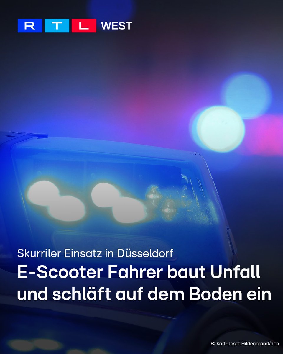 RTLWEST's tweet image. In #Düsseldorf ist in der Nacht auf Ostersonntag (05.04.) ein Betrunkener mit einem #EScooter gegen ein #Auto gefahren und dann eingeschlafen. Der 45-Jährige war an einer Tankstellenausfahrt gegen den Wagen gekracht. Der 25-jährige Autofahrer erkundigte sich nach dem