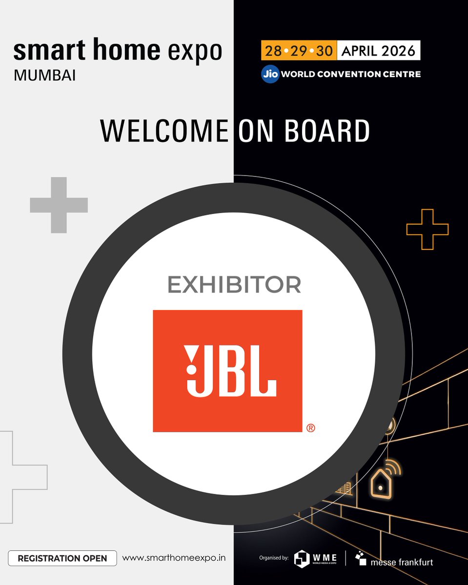expo_smart's tweet image. We’re pleased to welcome JBL to Smart Home Expo 2026.

April 28 • 29 • 30, 2026
Jio World Convention Centre, Mumbai

Register to Visit: smarthomeexpo.short.gy/QBcJEc

#SmartHomeExpo #JBL #HomeAudio #HomeEntertainment #Mumbai