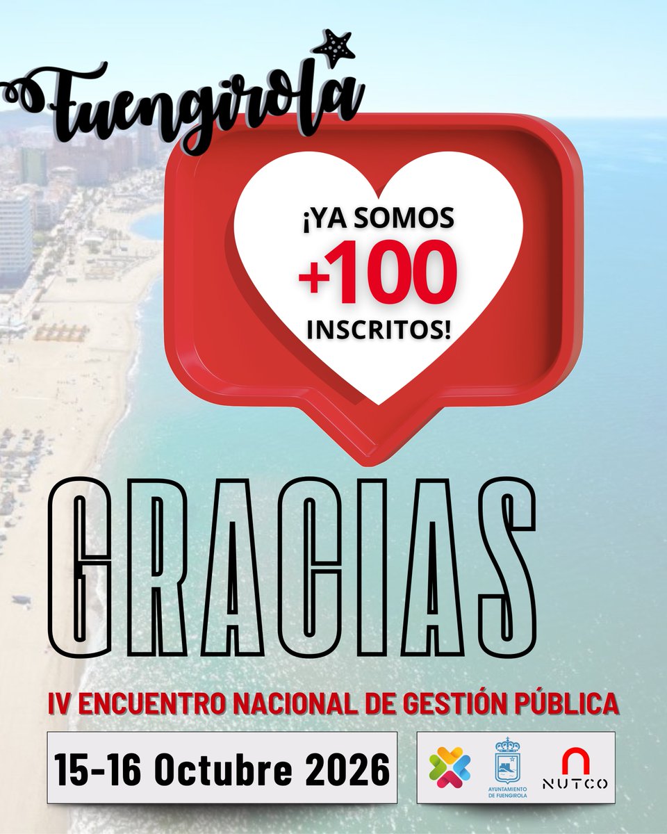 nutco2015's tweet photo. ✨ ¡GRACIAS! Ya somos +100 inscritos 💥
El IV Encuentro Nacional de Gestión Pública ya está en marcha🚀

📍FUENGIROLA| 📅 15–16 oct 2026
👉Más de 100 personas ya han dado el paso… y promete🔥

¿Te unes? Nos encantará contar contigo 👇
🔗 https://t.co/qE0nJBmfu0

@fuengirola https://t.co/ozEK42FD0T