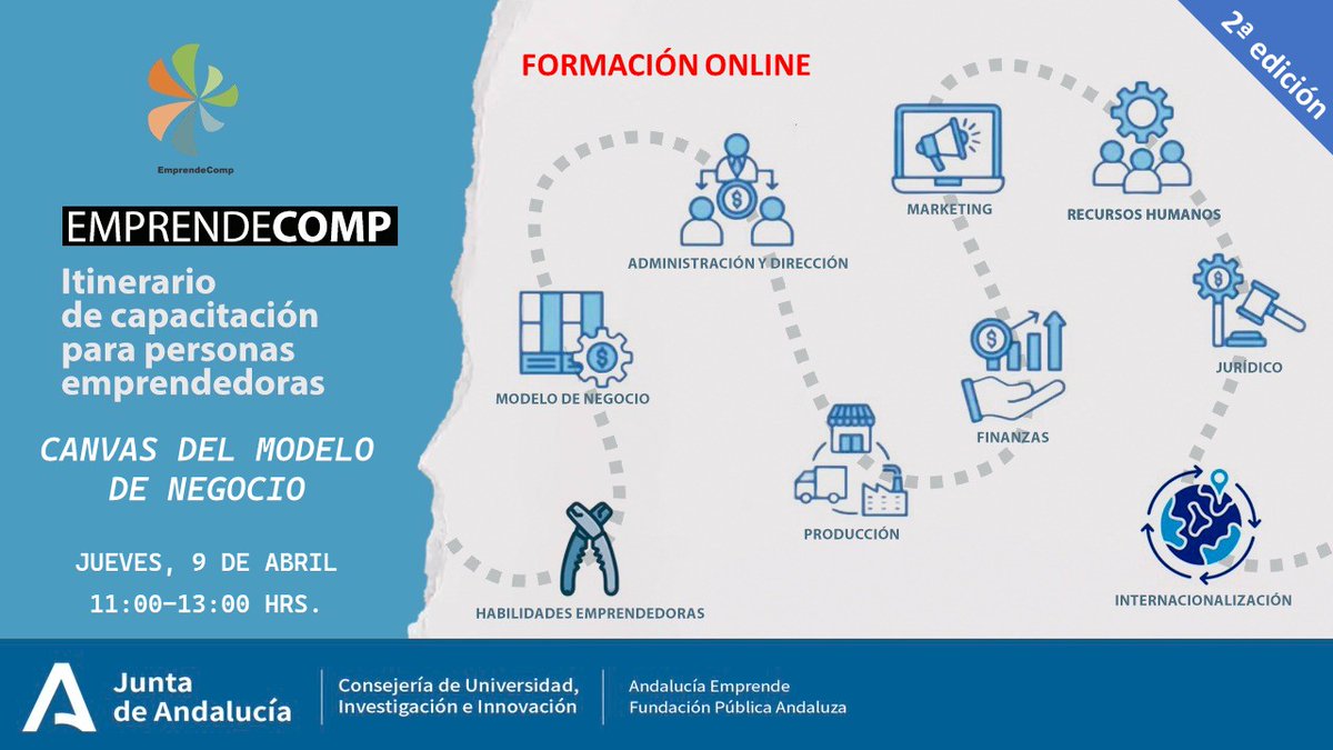 aemprende's tweet image. ¡ES MAÑANA!

💻 Webinar #EmprendeCOMP: Canvas del Modelo de Negocio.

✅Aprende de forma práctica a desarrollar tu proyecto: habilidades clave y diseño de tu modelo con metodología #Canvas.

🗓️ 9 abril ⏰ De 11 h. a 13 h.

ℹ️Inscríbete aquí: bit.ly/4rCMQbV

#EmprendeAND