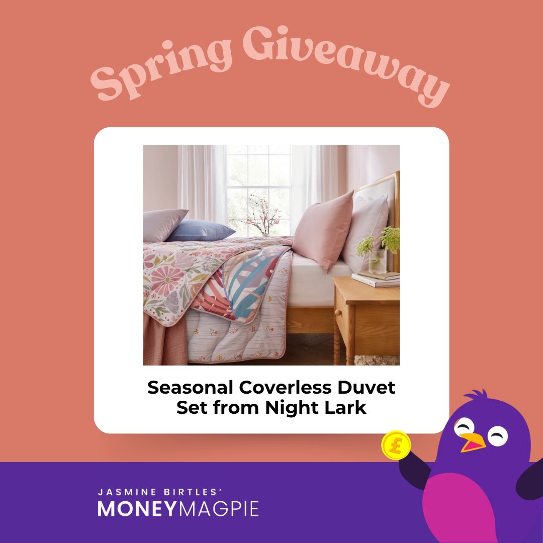 MoneyMagpie's tweet image. Win a Seasonal Coverless Duvet Set from Night Lark!

Choose from any size and design, with lightweight, ready-to-use bedding that’s perfect for the warmer months.

Enter the competition at MoneyMagpie.com ✨
#Giveaway #Competition #Freebie #PrizeDraw #DailyPrizes