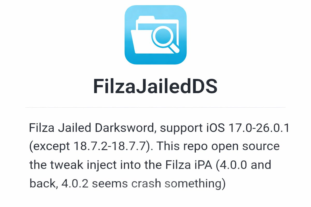 This shouldn’t be possible on iOS anymore.

This is one of the biggest breakthroughs for iOS power users in years.

Filza Jailed DarkSword:

• Works on iOS 17 → 26.0.1  
• No jailbreak required  
• Injects directly into Filza IPA  

What it unlocks:

• deeper file system