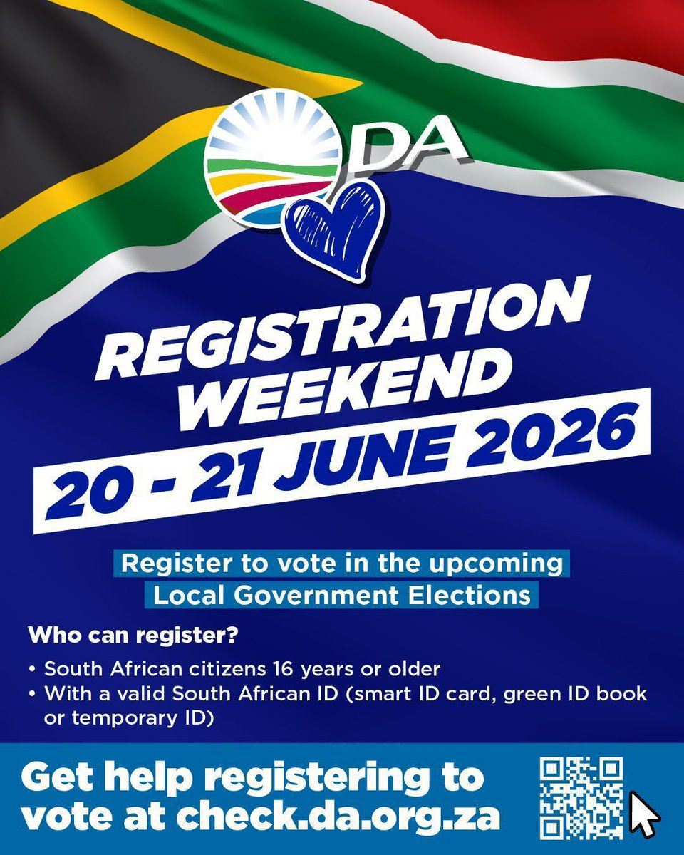🗳️ Have you registered to vote?

The upcoming local government elections are your chance to choose a party that delivers jobs, safer communities, ends corruption and brings better services that work for you.

Make your voice count. Register to Vote DA.