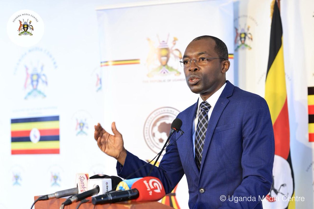 david_serumaga's tweet image. #HappeningNow at @UgandaMediaCent: Dr. Dennis K. Mugimba, the AFCON Chairperson, Communications and Signage Sub-Committee, is Addressing the Media on the Inter-Sectoral Arrangements for the Successful Co-Hosting of the TotalEnergies CAF AFCON PAMOJA 2027. @kasujja @DeKaMug