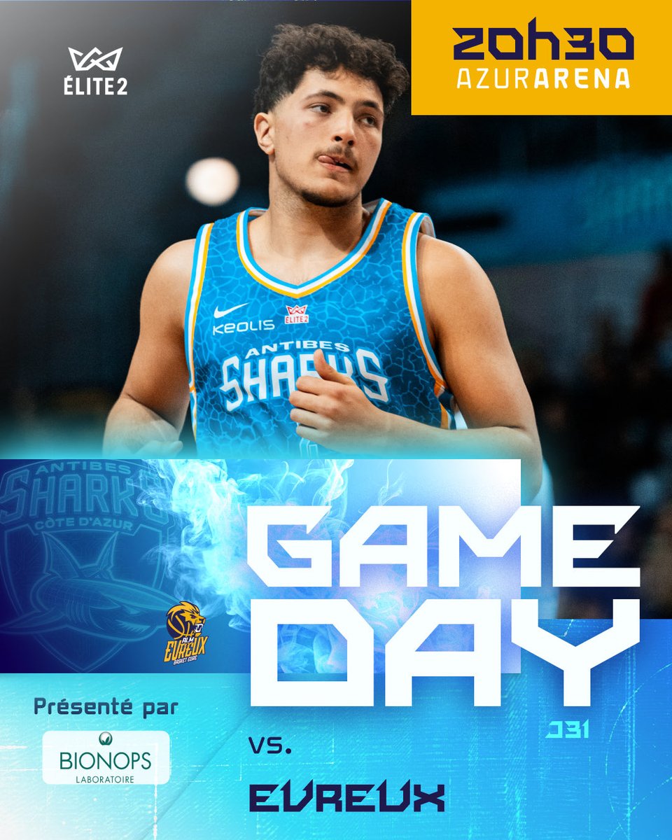 AntibesSharks's tweet photo. ⚔️ 𝔾𝔸𝕄𝔼𝔻𝔸𝕐 ⚔️
🏀 Nos Sharks reçoivent Evreux ce soir à l’Azurarena pour la J3️⃣1️⃣ de @ELITE2_officiel !
🏟️ Coup d’envoi 20h30 / Ouverture des portes 19h
🎟️ https://t.co/6nTaay9zL1
🤝 Match présenté par notre partenaire @Bionopslab
#GoSharks #TechForBasketball https://t.co/PQSmVO15si