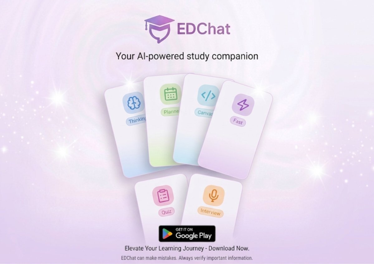 bmreducation's tweet photo. EDchat is now available on the Google Play Store — your smart AI study companion powered by v2.0.

Download now - https://t.co/QplxxzKAov https://t.co/Jm6sm59x7p