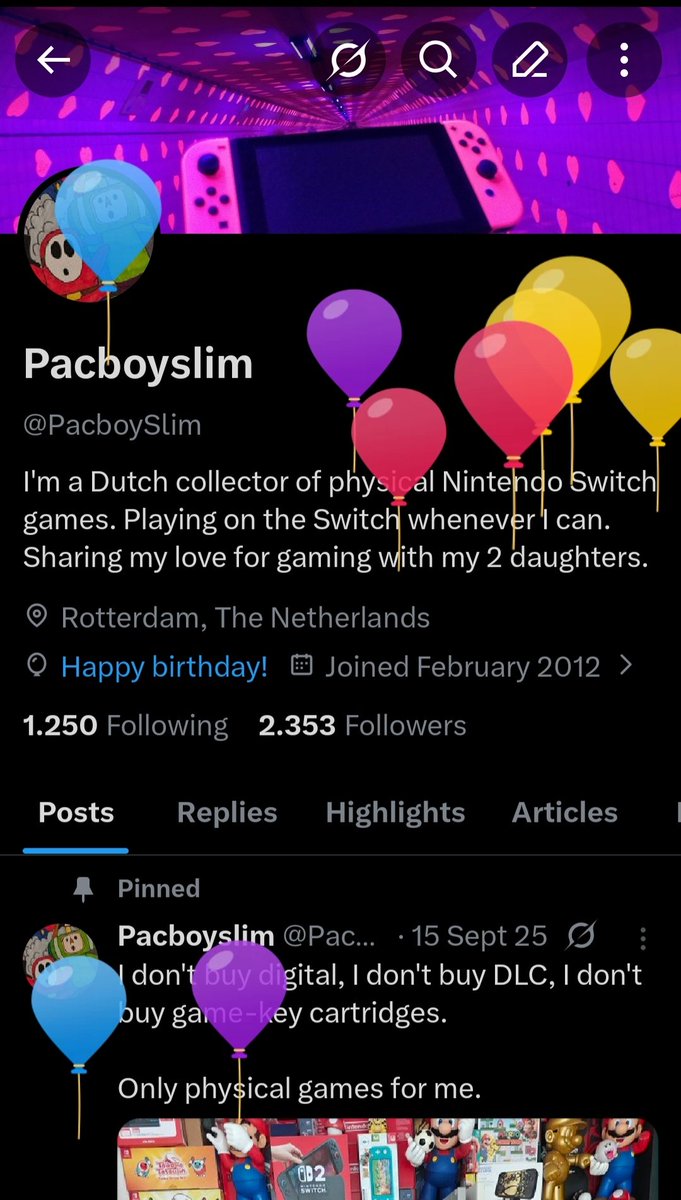 PacboySlim's tweet image. Balloons! It's my birthday! 
Level 47 and still gaming every day.
One year older but also one year less to finish my backlog.😅
