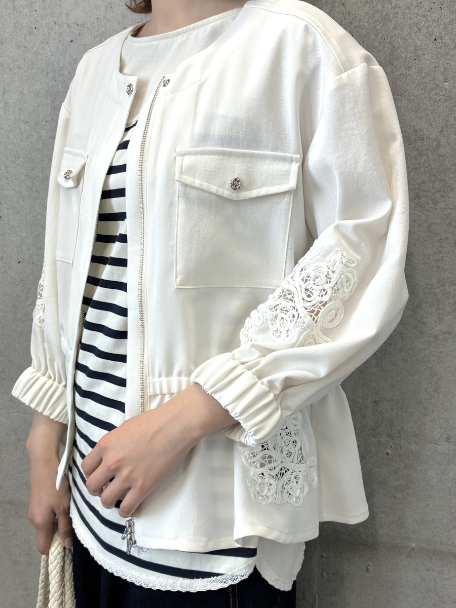INGEBORG 花刺繍 アンサンブル カーディガン 11312 アンサンブル】花柄レース刺繍切替カットソー×ロングカーディガン 55
