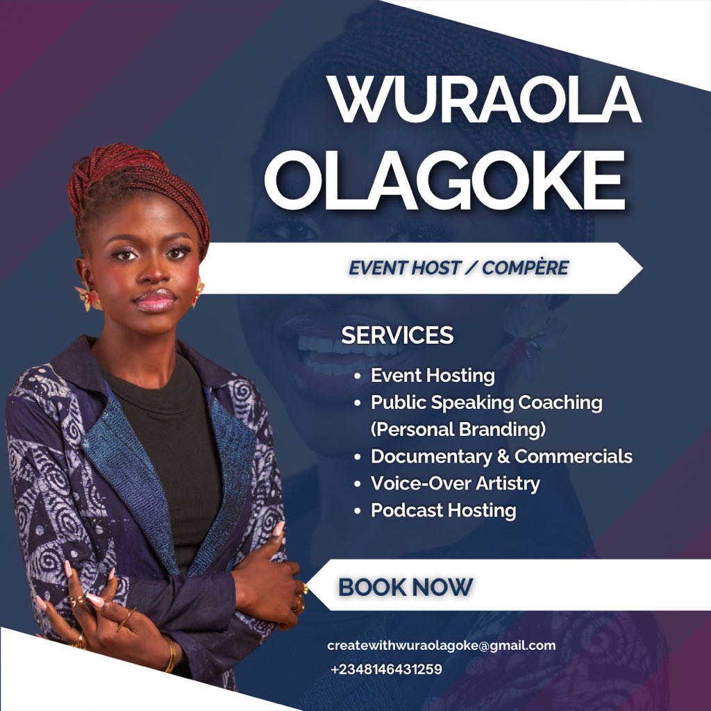Wuraolagoke's tweet photo. Good morning!
Standing firmly on business this Tuesday.
Booking Wuraola Olagoke as your host is choosing a stellar experience, an intentional presence, and a voice that represents your brand with clarity and purpose.
Book The Wuraolagoke Experience
#yourstellarhost #events https://t.co/VcnKSnsoSX