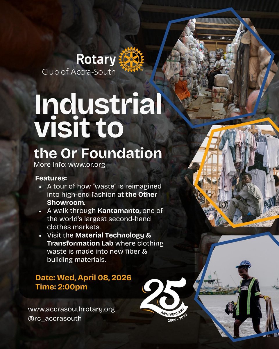 rc_accrasouth's tweet image. For this environment month, we visit @theorispresent . Our visit will offer insights into their “justice-led” approach to the second-hand clothing trade and how they are transforming waste into resource.

#Rotary #EnvironmentMonth #IndustrialVisit #Community #AccraSouth