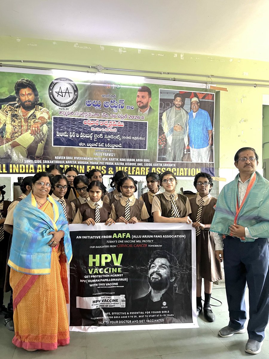 AAFAOnline's tweet photo. Proud to launch the AAFA HPV Vaccine Drive! 💉...

team..Hyderabad Central zone 
[ALLU PARVEZ,Nani, KARTIK, KALYAN,Srikanth, Naveenbhai,] for the support..🙏

​Taking forward Icon Star @alluarjun’s vision of #OneGoodDeedEveryYear. 
​"One vaccine today, a safer tomorrow for our daughters." & sister..."

#AAFASupportsHPVDrive
#HPVVaccine
#CervicalCancerAwareness
#SwasthNariViksitBharat