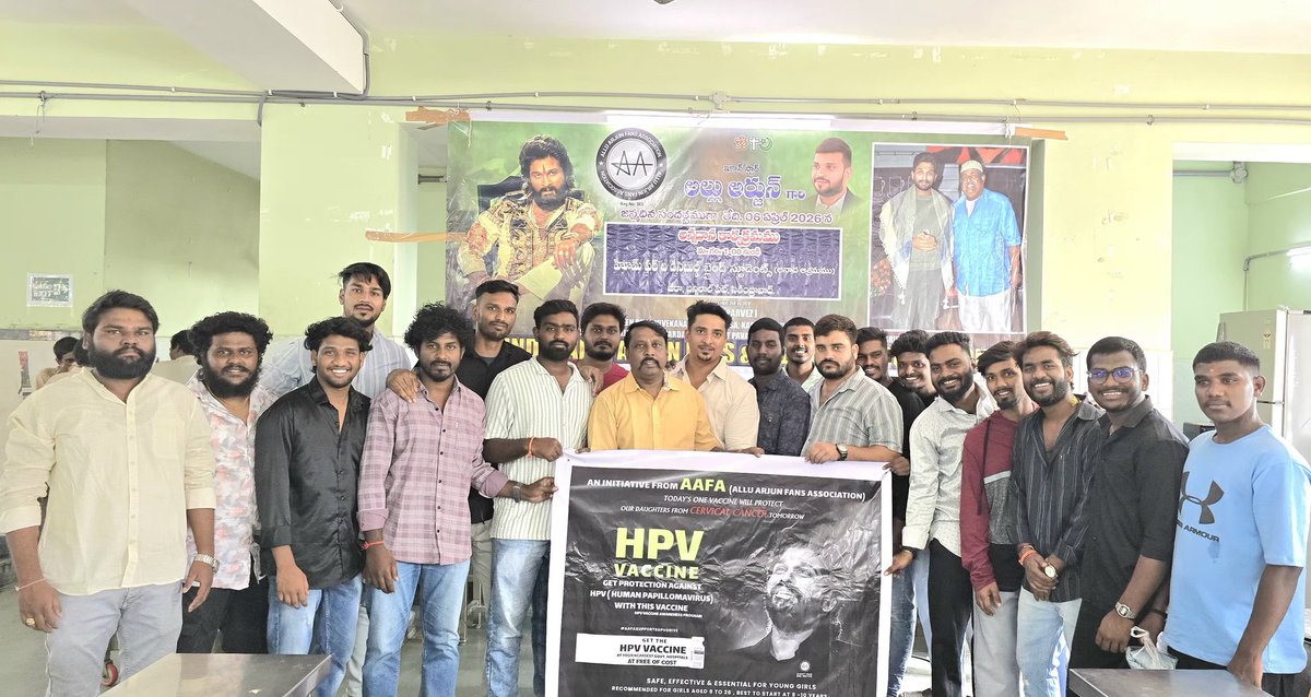 AAFAOnline's tweet photo. Proud to launch the AAFA HPV Vaccine Drive! 💉...

team..Hyderabad Central zone 
[ALLU PARVEZ,Nani, KARTIK, KALYAN,Srikanth, Naveenbhai,] for the support..🙏

​Taking forward Icon Star @alluarjun’s vision of #OneGoodDeedEveryYear. 
​"One vaccine today, a safer tomorrow for our daughters." & sister..."

#AAFASupportsHPVDrive
#HPVVaccine
#CervicalCancerAwareness
#SwasthNariViksitBharat