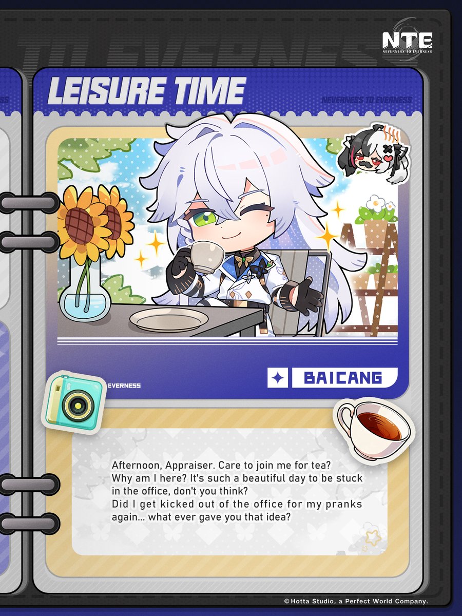 NTE_GL's tweet photo. Leisure Time丨Baicang

"Afternoon, Appraiser. Care to join me for tea?"
"Why am I here? It's such a beautiful day to be stuck in the office, don't you think?"
"Did I get kicked out of the office for my pranks again... what ever gave you that idea?"

NTE launches on all platforms April 29! Pre-register now >> https://t.co/LiZUcbQCfe

#NTE #NevernesstoEverness #NTELaunch0429 #Baicang