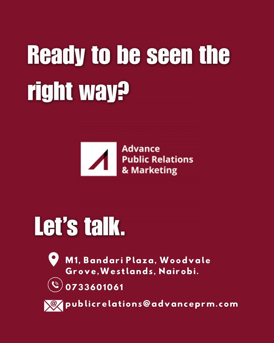 APRMKenya's tweet photo. Strong brands don’t chase attention.
They command it.
That’s strategy.
That’s intention.

That’s Advanced PR &amp; Marketing.
#brandingkenya #marketingkenya #publicrelationskenya #businessgrowth #digitalmarketingkenya #kenyabusiness #nairobibusiness #corporatekenya https://t.co/v8YC0EXIPL