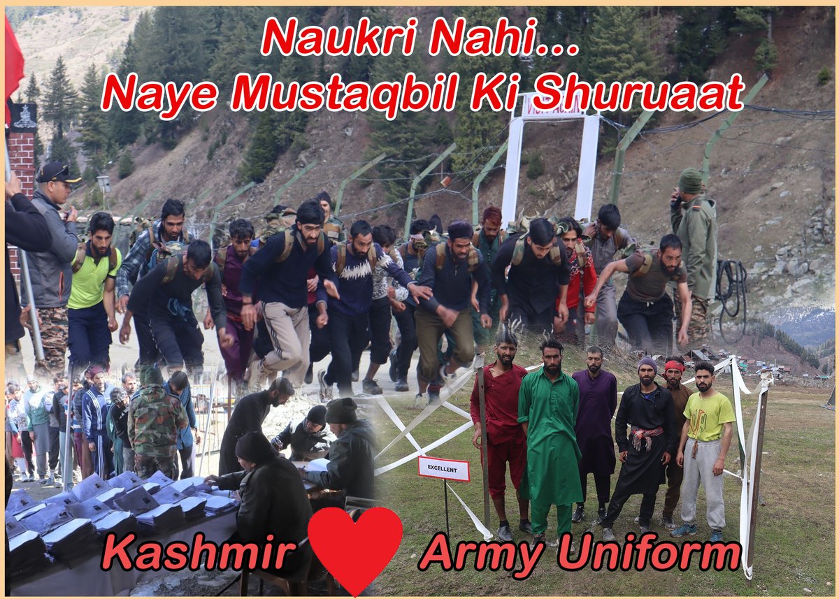Heroofkashmir's tweet photo. Naukri nahi, naye mustaqbil ki shuruaat—Kashmir ke yuva discipline, dedication aur desh seva ki raah chun rahe hain. ❤️🇮🇳
#Kashmir #YouthPower #IndianArmy #FutureBegins #Pride #Opportunity https://t.co/pw7XB7vC1N