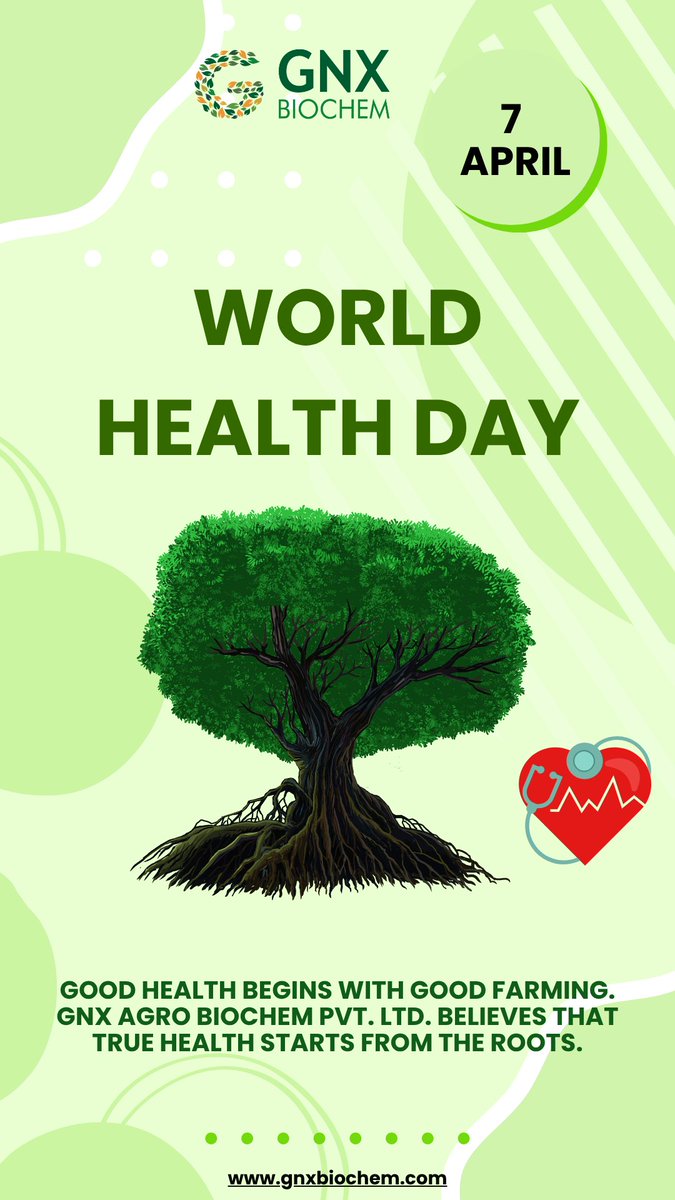 GnxBiochem's tweet photo. 🌱 This World Health Day, GNX Agro Biochem Pvt. Ltd. is committed to promoting healthier crops, healthier soil, and a healthier tomorrow.
Because good health starts from the ground up. 🌍💚

#WorldHealthDay #HealthyLiving #SustainableAgriculture #GNXAgroBiochem https://t.co/AT0oANqZXL