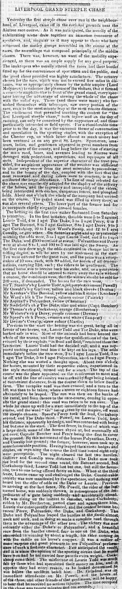 bootleianopolis's tweet photo. 1836 (Liverpool Standard) 1837 and 1838 (Albion)  race reports below @BNArchive 

1837- one "severe" fence- the rest "ordinary and easy"
The umpire called Daniel O'Connell distanced

1868 (Aintree) - 1837/38 quashed, forming the basis for the authentic record

@AintreeRaces https://t.co/QqjO5hOcGd
