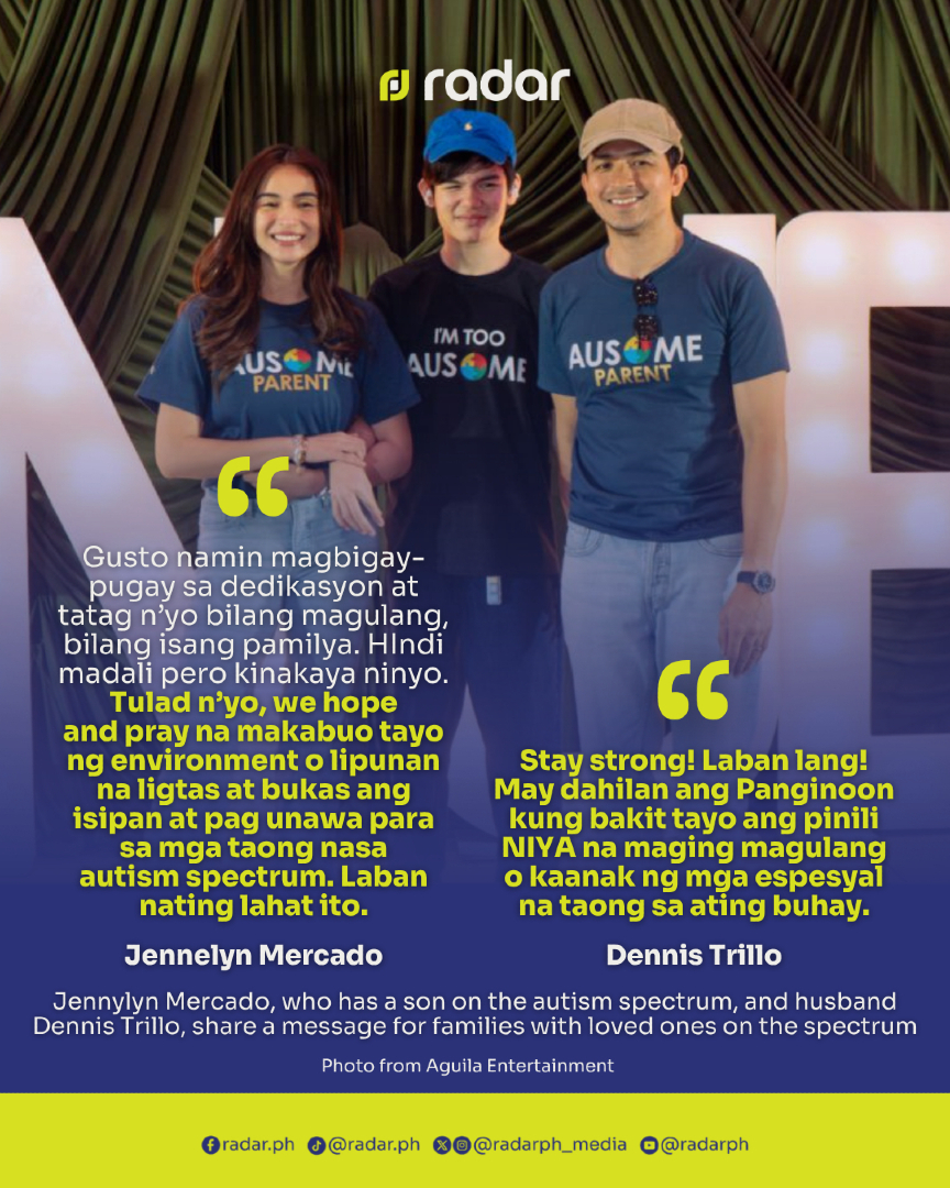 JENNYLYN, DENNIS SHOWING SOLIDARITY WITH AUTISM FAMILIES

A message of strength, understanding, and solidarity.

During the recent “DenJen Family Day,” #JennylynMercado and #DennisTrillo shared their support for families raising loved ones on the autism spectrum, acknowledging