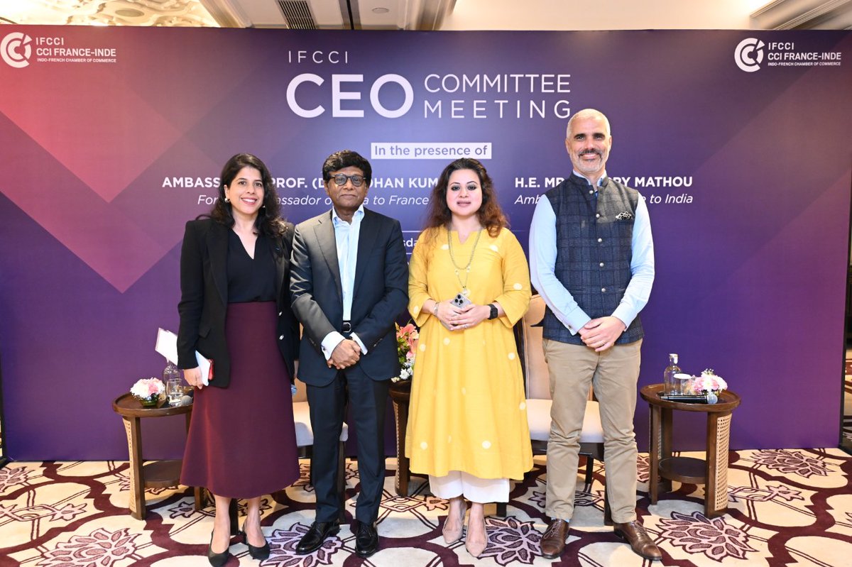 IFCCI1's tweet photo. At the @IFCCI1 CEO Committee Meeting in New Delhi, a compelling fireside chat featuring @swasrao &amp; @AmbMoKumar unpacked geopolitical conflicts, shifting alliances &amp; the rising influence of geopolitics over geo-economics. 

#IFCCI #Geopolitics https://t.co/Eniq63sAt7