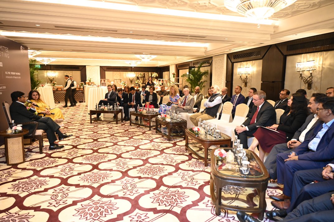 IFCCI1's tweet photo. At the @IFCCI1 CEO Committee Meeting in New Delhi, a compelling fireside chat featuring @swasrao &amp; @AmbMoKumar unpacked geopolitical conflicts, shifting alliances &amp; the rising influence of geopolitics over geo-economics. 

#IFCCI #Geopolitics https://t.co/Eniq63sAt7