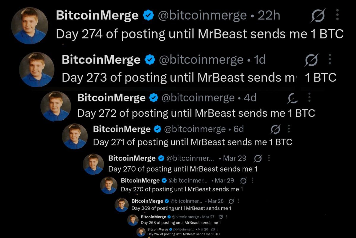 bitcoinmerge's tweet photo. Day 275 of posting until MrBeast sends me 1 BTC 💪

bc1qgekdegwslnxe8xu83ns0480xl2deqerrct0cmx https://t.co/Y6OdffRhZU