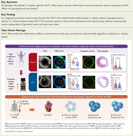 drbennisahmed's tweet image. Glucagon-like peptide-1 receptor agonists reduce experimental atherosclerosis progression, inflammatory biomarkers and cardiovascular events, irrespective of hyperglycaemia and obesity

This integrative preclinical–clinical study demonstrates that GLP-1 RAs reduce atherosclerosis