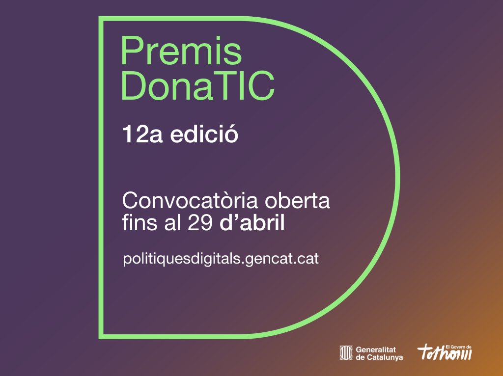 icdones's tweet photo. Oberta la convocatòria dels #PremisDonaTIC 2026, que reconeixen el talent femení en el món professional, empresarial i acadèmic de les TIC
⚠️ 29 d’abril últim dia per presentar candidatures
https://t.co/KJypHcuCPG https://t.co/j9YkOlzcNX
