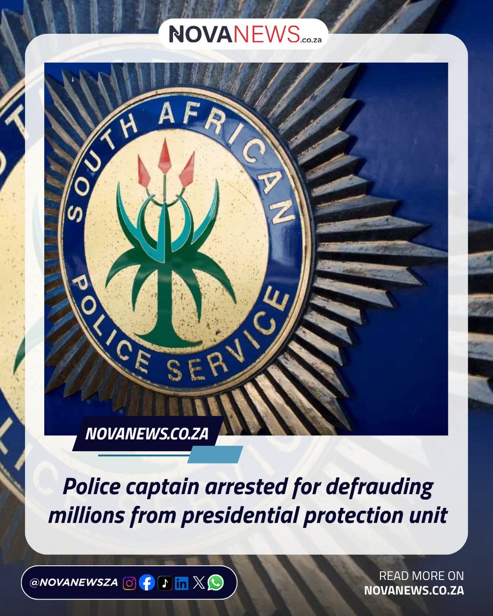 NovusMediaZA's tweet photo. A 53-year-old SAPS captain faces fraud charges after investigators uncovered irregular cash withdrawals linked to the Protection and Security Services division.
 
Follow us &amp; read more at https://t.co/inwcYiy4LN
 
#NovaNews #SAPS #ProtectionAndSecurity #PPS #Fraud https://t.co/DwkzS8NyRm