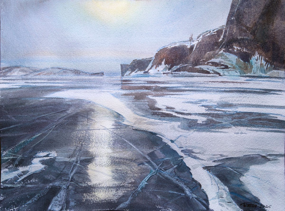 art_bat's tweet photo. 20260322 Ледяное зеркало / Ice Mirror / 27,5x37.
#watercolor #акварель #Байкал #pinax_extra #palazzo_watercolor_paper #ольхон https://t.co/6TY0QwjRwC
