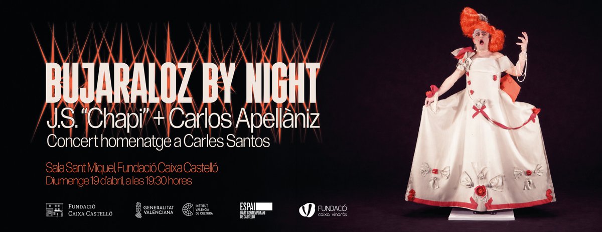 🎶 Diumenge 19/04 a les 19:30 h: Bujaraloz by Night, homenatge a Carles Santos amb Carlos Apellániz (piano) i Jesús Salvador Chapi (percussió) a la Sala Sant Miquel – Fundació Caixa Castelló.

Entrada lliure amb reserva.
#Música #CarlesSantos #Concert  

fundacioncajacastellon.es/carlos-apellan…