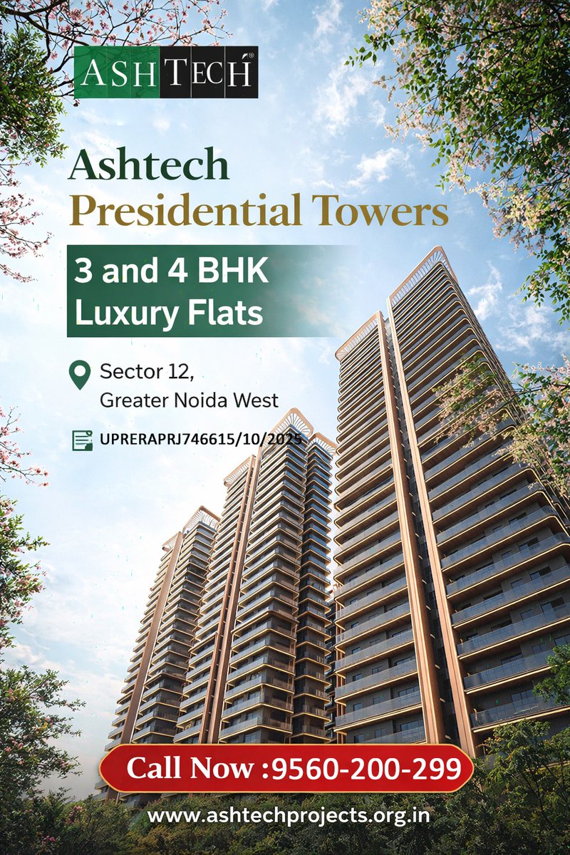 bricknwalls's tweet photo. Experience Elevate Living at Ashtech Presidential Towers! ✨

📍 Prime Location: Sector 12, Greater Noida Wes

✅ RERA Approved: UPRERAPRJ746615/10/2025

📞 Call Now: 9560-200-299
🌐 Visit: https://t.co/cclRWwfWNS

#AshtechPresidentialTowers #GreaterNoidaWest #LuxuryLiving https://t.co/Im8m5RbJZT