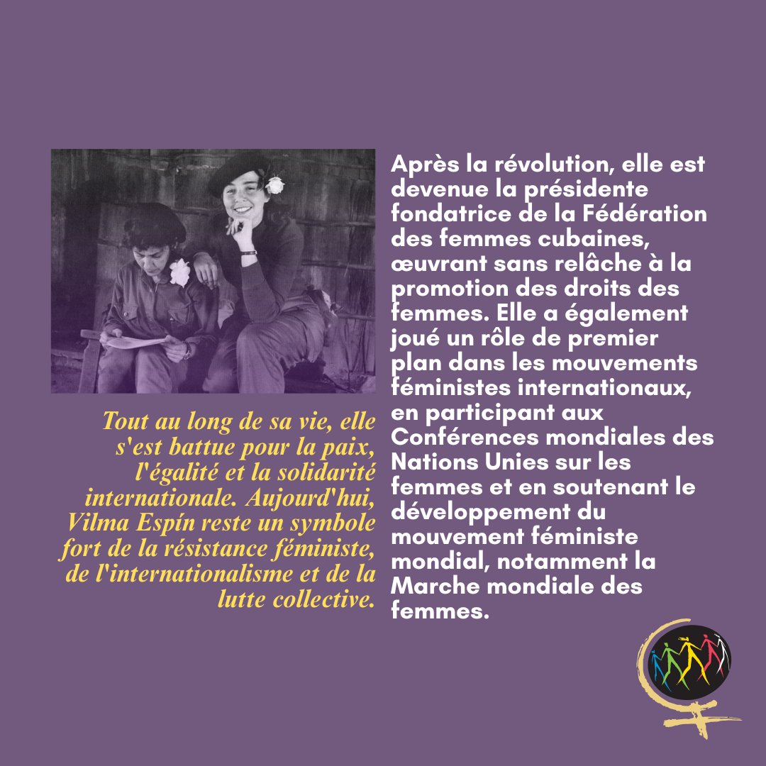 WorldMarchWomen's tweet photo. ✊ À Cuba, Vilma Espín reste un symbole fort de la lutte féministe et de la transformation révolutionnaire.

🌍 Nous rendons hommage à Vilma Espín à travers notre lutte internationale, anti-impérialiste et féministe ! https://t.co/qQvv5QBbGv