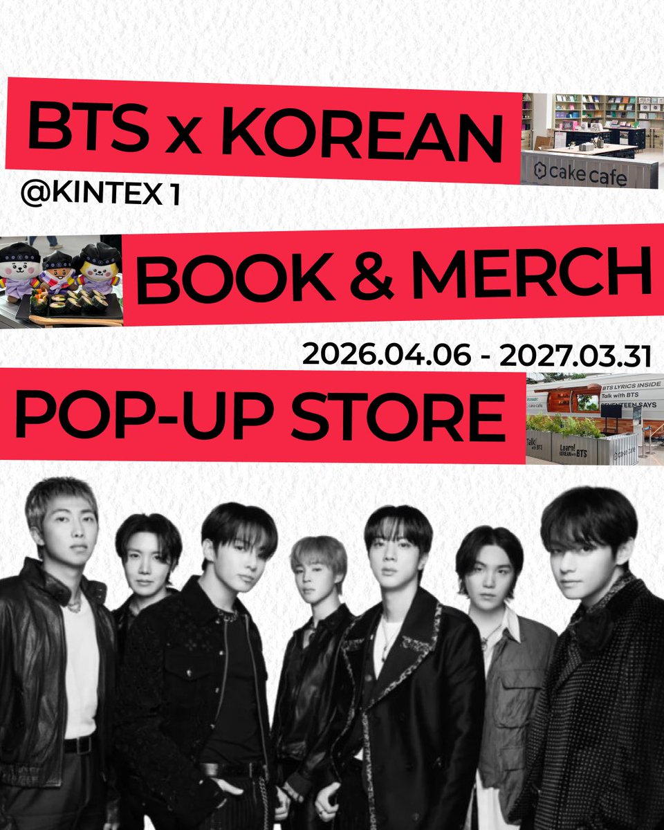 cake_x_official's tweet photo. 💜Share this with your ARMY friends NOW!💜

The largest-ever Official BTS Books & K-Merch Store is coming!

📍 KINTEX 1
🗓️ 2026.04.06 ~ 2027.03.31
🚶‍♀️Just 15 minutes from Goyang Stadium, where the BTS World Tour will take place, and only 4 minutes from the Weverse Shop on-site pickup location!