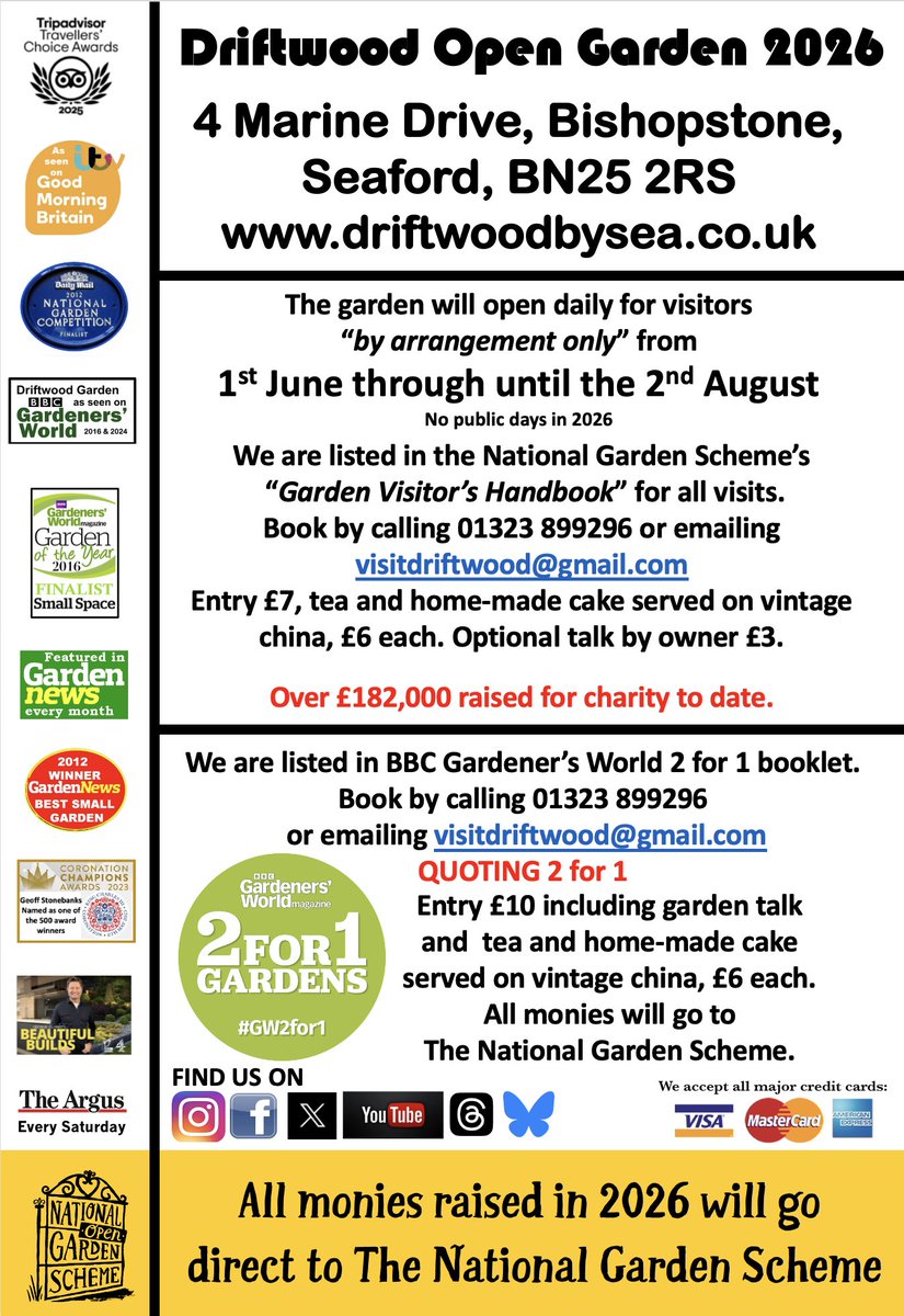 driftwoodbysea's tweet photo. This summer the garden will open for visits by arrangement, for singles or groups up to 25, from 1st June until 2nd August. Full details at https://t.co/jaAgFAiIcy @GWmag #gw2for1 #sussex #gardening https://t.co/0meLXubElz