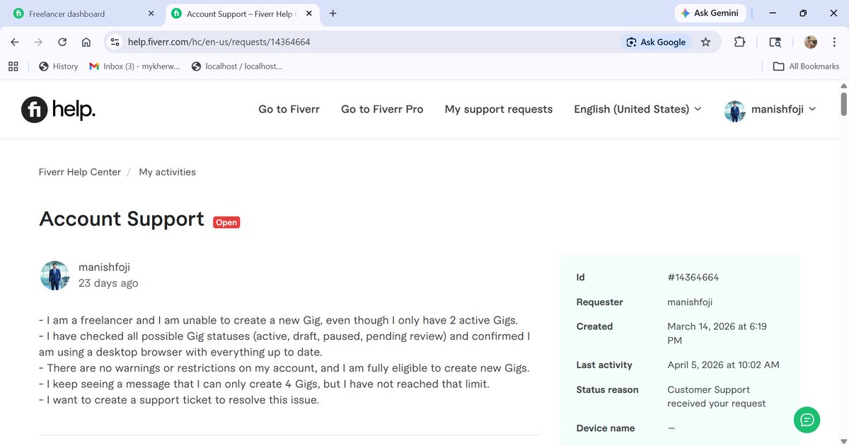 Manishy02532969's tweet photo. hey @fiverr look at this 23 days still did not get solution https://t.co/XT3hV8A21A
