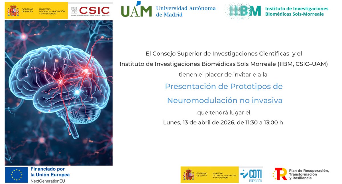 CSICmasI's tweet photo. ¿Quieres conocer las últimas innovaciones en neuromodulación no invasiva?

El CSIC y el @IIBmCSICUAM presentan 2 prototipos desarrollados mediante CPI financiada por @CDTI_innovacion

💻Acceso online: https://t.co/MKYLxID7KZ https://t.co/eVCGKsVqNy