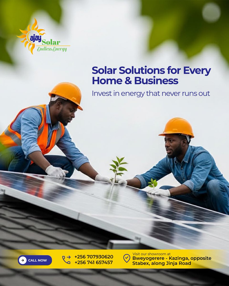 ajaysolaruganda's tweet photo. Invest in energy that never runs out.

With Ajay Solar, you get reliable solar systems designed to power your home and protect our environment. 🌱☀️

Call now: +256 707 930620 | +256 741 657457

Bweyogerere – Kazinga, opposite Stabex, along Jinja Road.

#ajaysolaruganda https://t.co/Wcp5csDZEX