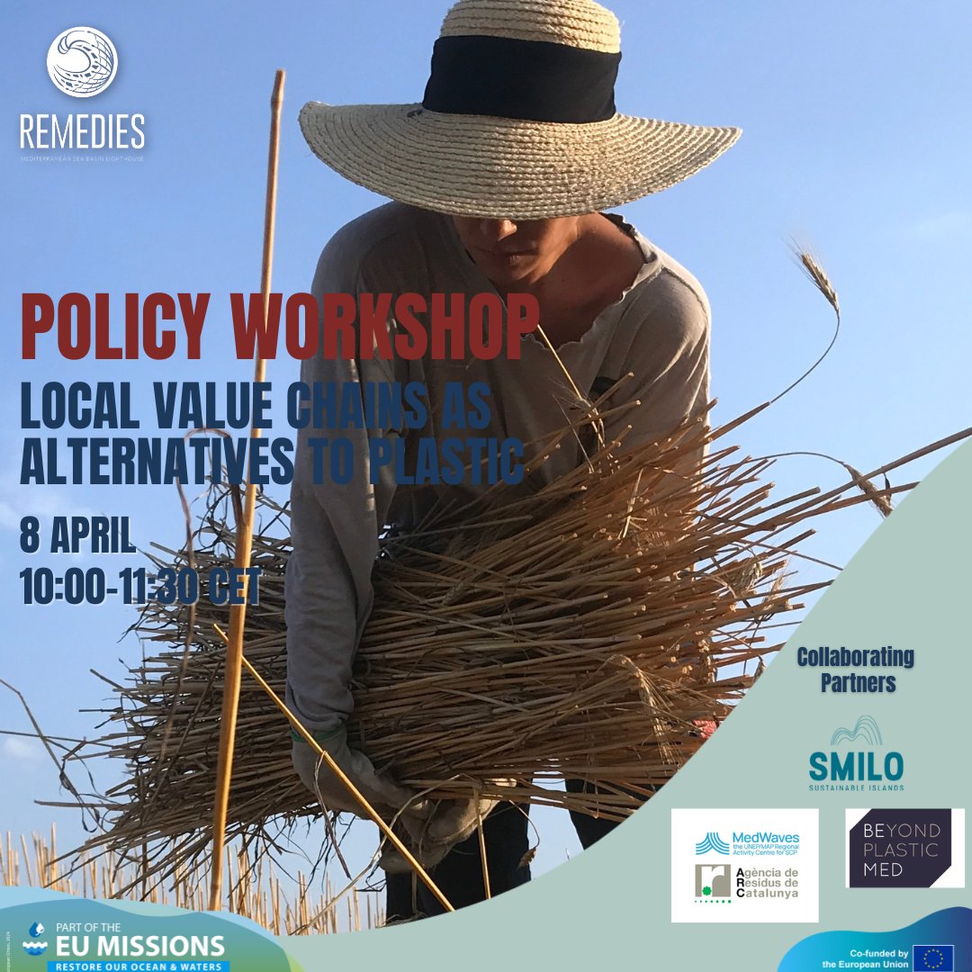 remedies_EU's tweet photo. 🌊 4th REMEDIES Policy Workshop
Our partner SMILO co-organises this session on local value chains as alternatives to plastic
📅 April 8 | 10:00–11:30 CET
💻 Online
👉 Join: https://t.co/9uKkY7L6Se
🔗 More: https://t.co/pXMd308PzH https://t.co/BmydETYx0y