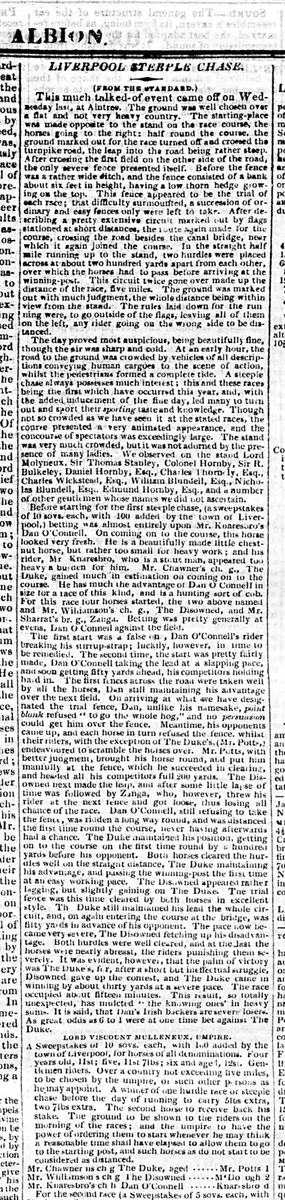 bootleianopolis's tweet photo. 1836 (Liverpool Standard) 1837 and 1838 (Albion)  race reports below @BNArchive 

1837- one "severe" fence- the rest "ordinary and easy"
The umpire called Daniel O'Connell distanced

1868 (Aintree) - 1837/38 quashed, forming the basis for the authentic record

@AintreeRaces https://t.co/QqjO5hOcGd