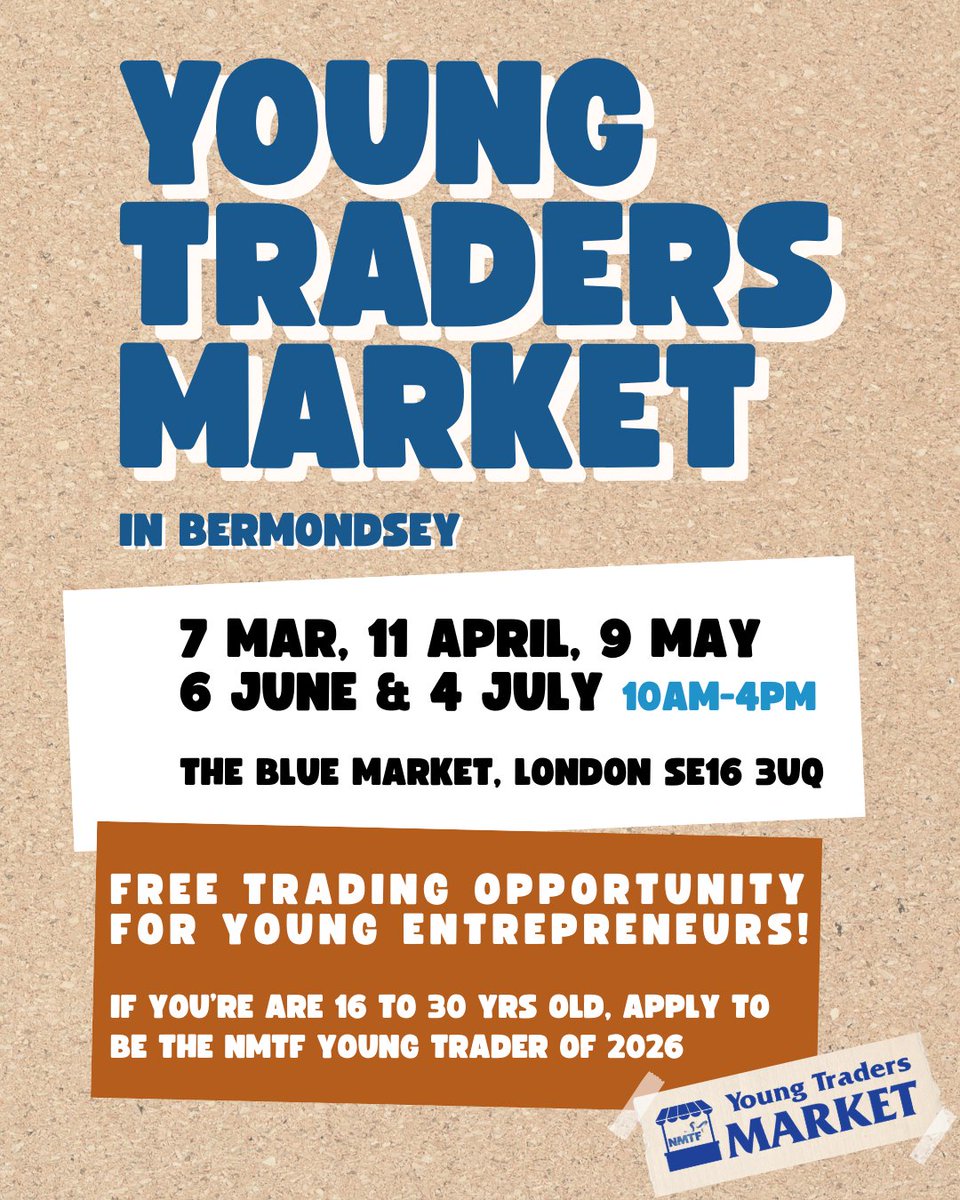 TheBlueMarket's tweet photo. If you're 16-30 years old, you can TRADE FOR FREE at the YOUNG TRADERS MARKETS in  @thebluemarket Bermondsey.

FREE GAZEBO
FREE TABLE
NO PITCH FEE
No insurance? No problem, we can help.
 
Interested? Learn more, visit our website:
https://t.co/lZucYSXd9p

Please share https://t.co/fJkAFP5Nv1