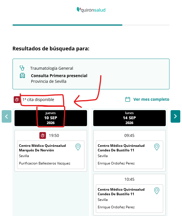 idsev89's tweet photo. Hola @quironsalud @Quironsalud_PAC Quiero cita traumatología, en cualquier hospital #Quirónsalud #Sevilla, cualquier especialista, ¿y la primera cita es septiembre? ¿Lo veis normal? Vais a peor cada día... y eso ya era difícil... #GrupoQuirón #ExperienciaPaciente https://t.co/LInP49awa4
