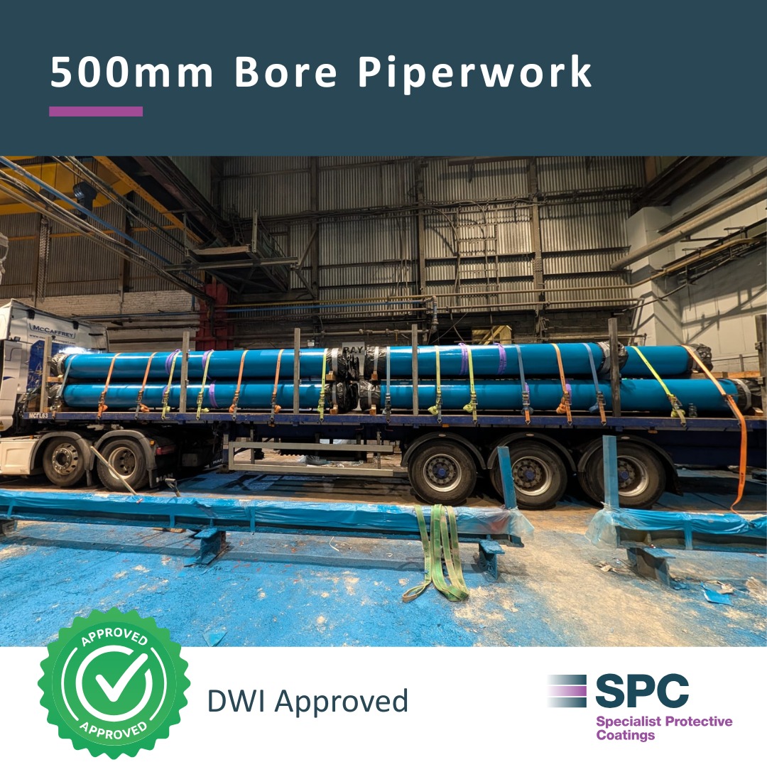 SPC_Paint's tweet photo. Another batch of 500mm bore pipework completed for FT Pipelines.

DWI-approved for potable water applications, each pipe is externally coated with solvent-free polyurethane and internally lined with solvent-free epoxy, ensuring long-term protection and performance. https://t.co/GVZsBHZRAp