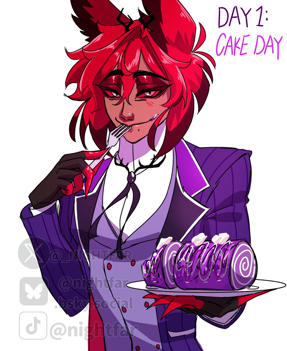 _NIGHTFAR_'s tweet image. #alastor #AceAlastorWeek2026 #A2V 
I'm late for day 1 but here's Alastor with a cake everyone made for him