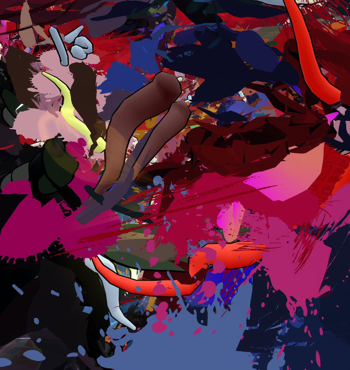 _AlisonGoodyear's tweet photo. More views from my new virtual abstract painting 'Pesky Varmint'. It's a bit unruly and mischievous; bright in palette and kinetic in gesture, brushstrokes that gyrate, oscillate and pulse, creating a disruptive energy! Made with #OpenBrush #VRart #vab #PaintRave #AlisonGoodyear https://t.co/V5D0RRVKdQ