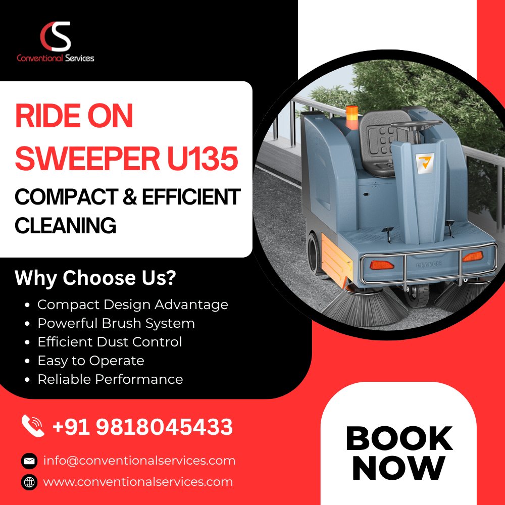 📷 RIDE ON SWEEPER U135
Compact. Powerful. Efficient.

Upgrade your cleaning operations with the U135 – designed for maximum performance in minimum space.

📷 Compact Design Advantage
📷 Powerful Brush System
📷 Efficient Dust Control
📷 Easy to Operate
📷 Reliable Performance