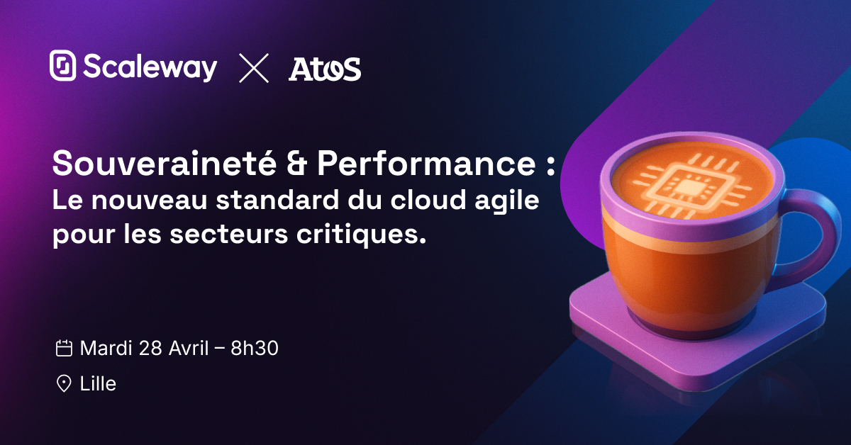 Scaleway_fr's tweet photo. Comment concilier souveraineté, performance et agilité dans le cloud ? Le 28 avril, Scaleway et Atos vous donnent rendez-vous à Lille pour une matinée concrète sur le futur du Cloud européen.

Finis les débats théoriques, place au terrain :
🔹Agilité Cloud Native : Comment déployer vite et en toute sécurité.
🔹Retours d'expérience : Les coulisses des projets France TV et Mégalis.
🔹 Fiabilité SRE : Les méthodes pour garantir la haute disponibilité de vos apps.

Un format pensé pour aller à l’essentiel : des cas réels, des échanges directs et des solutions actionnables.

Que vous soyez DSI, Architecte ou Ops, venez confronter vos approches, partager vos enjeux et échanger avec des experts du terrain.

Inscrivez-vous ici 👉 https://t.co/q89c9XokHT
#Partenariat #Cloud #Souveraineté