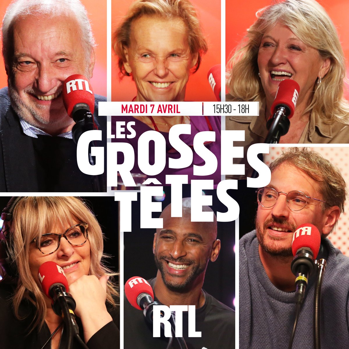GrossesTetesRTL's tweet photo. 👋 Bonjour à tous ! Découvrez vos Grosses Têtes de ce mardi 07 avril ! Autour de @ruquierofficiel :
🎭François Berléand 
📺 @Ockrent 
🎬Charlotte de Turckheim
🎙️@CarolineDiament  
🎤Stomy Bugsy
📚Alexis Le Rossignol
Coup d'envoi de l'émission : 15h30 sur @RTLFrance  ! https://t.co/Sj2zuVo299